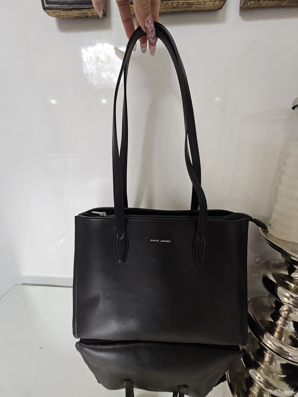 David Jones Sleek Black Leather-Look Tote